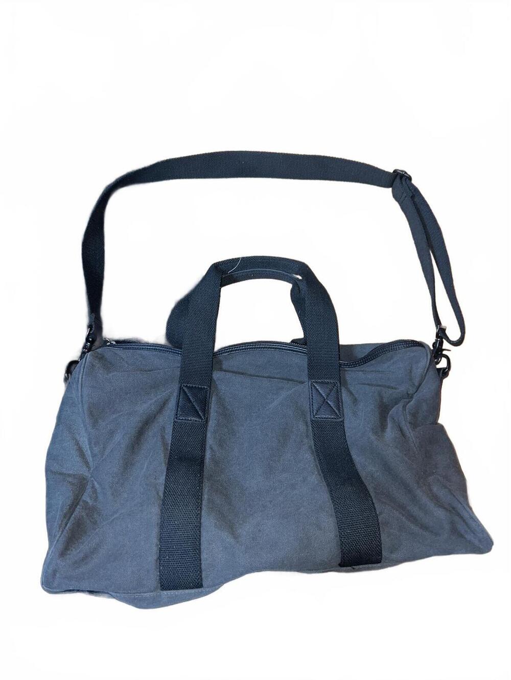 Gray Canvas Duffel Bag with Adjustable Shoulder Strap